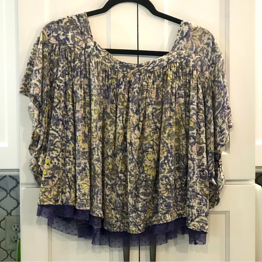 Free People Floral Sunsetter Boho Cottagecore Blouse Top Sz S Colorful Festival - Picture 3 of 14